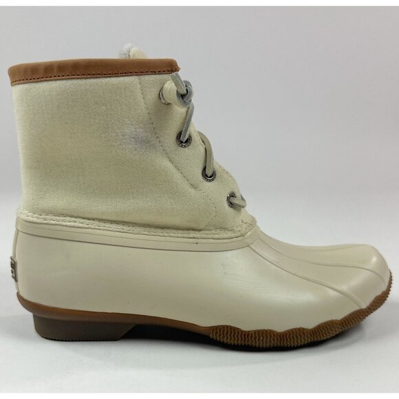 Sperry Saltwater Wool Rubber Womens 7.5 Ivory White Duck Rain Boots STS87954 - Picture 1 of 9
